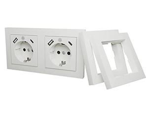 ICY BOX Presa con Attacco USB, 2 Porte USB-C e 2 Porte USB-A (Set per 1 Doppia Presa o 2 Prese Singole), 2 Prese da Parete, IB-MPS4200W-PD