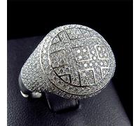 ICY Jewelry - Anello da uomo in argento con finti diamanti finti in laboratorio, con micropavé di strass, gioiello rotondo personalizzato, misura 9