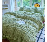 ICY Seersucker Summer Cool Quilt Lace 4-Piece Set(78.7 * 90.6 in), Washable Lightweight and Breathable Bedding Set, with Blanket, Bed Sheet, 2pcs Pillowcase (Tea green)