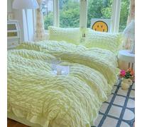ICY Seersucker Summer Cool Quilt Lace 4-Piece Set(78.7 * 90.6 in), Washable Lightweight and Breathable Bedding Set, with Blanket, Bed Sheet, 2pcs Pillowcase (Cream green)