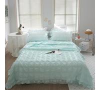 ICY Seersucker Summer Cool Quilt Lace 4-Piece Set(78.7 * 90.6 in), Washable Lightweight and Breathable Bedding Set, with Blanket, Bed Sheet, 2pcs Pillowcase (Light green)