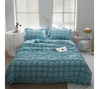 ICY Seersucker Summer Cool Quilt Lace 4-Piece Set,Roseionly Seersucker Comforter,Washable Lightweight and Breathable Bedding Set with Blanket,Bed Sheet,2pcs Pillowcase (Blue,200*230cm-79*91in)