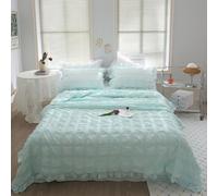 ICY Seersucker Summer Quilt Lace 4-Piece Set,200x230cm Washable ICY Lightweight Bedding Set,Cooling Comforter Soft Breathable Summer Quilt,with Blanket, Bed Sheet, 2pcs Pillowcase (light green)