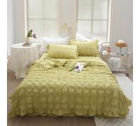 ICY Seersucker Summer Quilt Lace 4-Piece Set,200x230cm Washable ICY Lightweight Bedding Set,Cooling Comforter Soft Breathable Summer Quilt,with Blanket, Bed Sheet, 2pcs Pillowcase (green)
