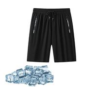 Icy Shorts for Senior Women - Quick Dry Lightweight Ice Silk Shorts with Zipper Pockets And Drawstring Waist (A-Black,5XL)