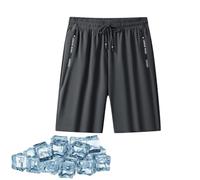 Icy Shorts for Senior Women - Quick Dry Lightweight Ice Silk Shorts with Zipper Pockets And Drawstring Waist (B-Gray,XXL)