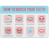 ICYJRFHLTF Brushing Guide Metal Tin Sign How to Properly Brush Your Teeth Oral Care Wall Decor Office Room Bathroom Educational 8 X 12 in