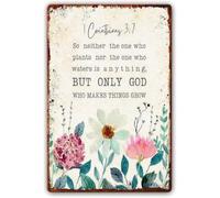 ICYJRFHLTF But Only God Who Makes Things Grow Rustic Tin Sign Scripture Wall-Art for Living Room Bedroom Office 8 X 12 in