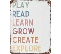 ICYJRFHLTF Play Read Learn Grow Create Explore Vintage Metal Sign Child Development Wall-Art Home Decor 8 X 12 in