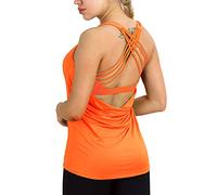 icyzone 2 in 1 Canotta Donna Sportiva con Reggiseno, Top con Imbottiture Rimovibili Senza Maniche per Fintness Palestra Yoga (XXL,Arancione Fluo)