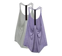 icyzone Canotta Sportiva Donna Lunga Senza Schienale,Sciolta e Traspirante Rapida Asciugatura Canotte per Palestra Allenamento Yoga （Confezione da 2） (L,Grigio/Viola)