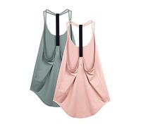 icyzone Canotta Sportiva Donna Lunga Senza Schienale,Sciolta e Traspirante Rapida Asciugatura Canotte per Palestra Allenamento Yoga （Confezione da 2） (M,Dusk Blue/Rosa Chiaro)