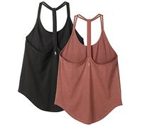 icyzone Canotta Sportiva Donna Lunga Senza Schienale,Sciolta e Traspirante Rapida Asciugatura Canotte per Palestra Allenamento Yoga （Confezione da 2） (L,Nero/Rosso Mattone)