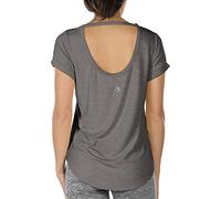 icyzone Maglia Sportiva Donna Senza Schienale,T Shirt Donna Sportiva Maniche Corte Sciolta Traspirante Maglietta per Palestra Corsa Yoga (L,Grigio Scuro)
