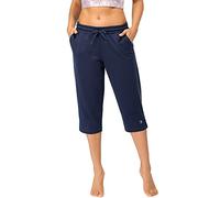 icyzone Pantaloncini Corsa da Donna,3/4 Shorts Donna Yoga al Ginocchio Casual Traspirante con Tasche per Palestra Fitness Running (L,Blu Navy)