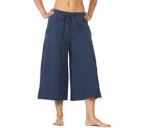 icyzone Pantaloni Yoga Donna Larghi,3/4 Casual Pantaloni Donna Sportivi Capri a Gamba Larga Morbida con Tasche per Pilates Danza Palestra (M,Blu Navy)