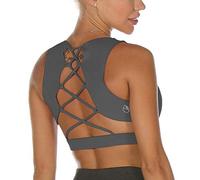 icyzone Reggiseno Donna Sportivo Imbottito Senza Ferretto Supporto Medio Cinturino Reggiseni Sportivi Yoga Fitness Palestra Top (M,Grigio Scuro)
