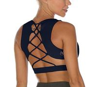 icyzone Reggiseno Donna Sportivo Imbottito Senza Ferretto Supporto Medio Cinturino Reggiseni Sportivi Yoga Fitness Palestra Top (L,Blu Navy)