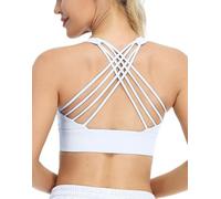 icyzone Reggiseno Donna Sportivo Senza Ferretto,Top Sportivo Cinghie Incrociate con Imbottita Rimovibili Reggiseni per Yoga Ciclismo Pilate (S,Bianco Sporco)