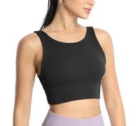 icyzone Reggiseno sportivo da donna, imbottito con schiena scoperta, reggiseno da yoga crop top medio impatto, nero, XL
