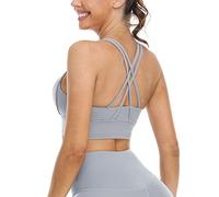 icyzone Reggiseno Sportivo Donna Imbottito,Cinghie Incrociate Senza Ferretto Sportivo Top Yoga Palestra (M,Grigio)