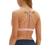 icyzone Reggiseno Sportivo Donna Imbottito Senza Ferretto Disegno della Linea Top Sportivo Donna Fitness Yoga Jogging Gym (S,Rosa Chiaro)