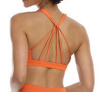 icyzone Reggiseno Sportivo Donna Imbottito Senza Ferretto Disegno della Linea Top Sportivo Donna Fitness Yoga Jogging Gym (XL,Arancione Fluo)