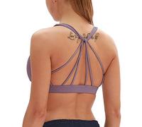 icyzone Reggiseno Sportivo Donna Imbottito Senza Ferretto Disegno della Linea Top Sportivo Donna Fitness Yoga Jogging Gym (S,Malva)