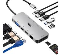 ICZI Docking Station USB C Hub Multiporta Adattatore Universale 11 in 1 con 2 HDMI, 1 VGA/Ethernet, 4 Porte USB, PD 100W, Lettore Schede Compatibile con Macbook Pro/Air, Surface Go, Dell Xps, HP