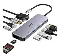 ICZI Hub USB C Docking Station Multiporta Adattatore 11 in 1 con HDMI, VGA, Ethernet, 4 Porte USB, 100W PD, Lettore Schede, Jack Audio compatibile con Computer, Macbook, HP, Dell, Surface