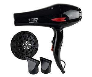 ID Design italiano | Asciugacapelli professionale con diffusore; 2 velocità e 3 livelli di calore - Potente motore da 2400 W - Colore nero