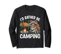 I'd Rather Be Camping Raccoons Glamping Funny Vacation Lover Maglia a Manica