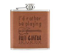 I'd Rather Be Playing Bass Guitar Borraccia Liquore 6oz In Pelle PU Tan