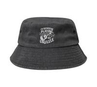 I'd Rather Be Playing My Ukulele Cappello A Secchiello Protezione UV Cappelli Estivo per Uomini Donne, Esterno Viaggio Shopping Pieghevole Cappello Pescatore