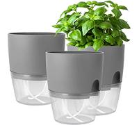 iDattel Set di 3 vasi per erbe aromatiche da cucina, Vaso con Sistema di Auto,per davanzale da finestra, per erbe aromatiche, 18,2 x 11 x 15,3 cm, per erbe fresche, grigio