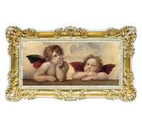 Idea Casa Stampa su Banner Telato Dipinto Raffaello Putti Pensierosi con Cornice in Stile Barocco 96X56 (Oro/Bianco)