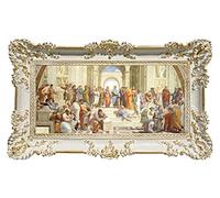 Idea Casa Stampa su Banner Telato Dipinto Raffaello Scuola di Atene con Cornice in Stile Barocco 96X56 (Bianco/Oro)