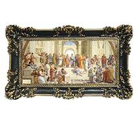Idea Casa Stampa su Banner Telato Dipinto Raffaello Scuola di Atene con Cornice in Stile Barocco 96X56 (Nero/Oro)
