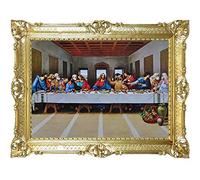 Idea Casa Stampa su Carta Quadro Leonardo da Vinci L'Ultima Cena con Cornice in Stile Barocco cm 86x67 (Oro)