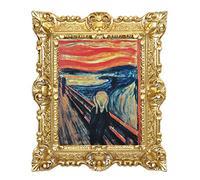 Idea Casa Stampa su Carta Telata Quadro di Edvard Munch L'Urlo con Cornice in Stile Barocco 45X37 cm (Oro)