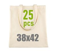 IDEA HOME Borsa in Cotone | Borsa in Juta con Due Manici Lunghi | 38x42cm, 144g/m2 | Shopping Bag | Tote Bag | Confezione Naturale | 25 Pezzi
