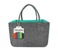 IDEA HOME Borsa in Feltro Shopper Toledo Turchese e Grigio 30L Borsa Grande Spesa Organizer Cesto Legna Camino