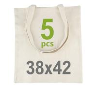 IDEA HOME Borsa Shopper x 5 - Borsa di Tela 38x42cm 220g - Shopper Cotone Personalizzabile - Borsa di Tela da Dipingere - Borsa in Tessuto con Due Manici Lunghi - Borsa in Cotone, Natura