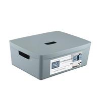 IDEA HOME FLEXISTORE Box Portaoggetti 19L - Contenitore Robusto con Coperchio e Maniglie - Scatola di Plastica Infrangibile - Organizer Impilabile Blu Denim per Casa e Ufficio