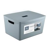 IDEA HOME FLEXISTORE Box Portaoggetti 28L - Contenitore Robusto con Coperchio e Maniglie - Scatola di Plastica Infrangibile - Organizer Impilabile Blu Denim per Casa e Ufficio
