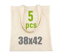 IDEA HOME Set 5 Borse in Cotone 38×42 cm - Bremen Shopper Riutilizzabili Naturali, Sacche in Tessuto Resistenti per Spesa, Ufficio, Università e Progetti DIY