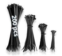 IDEA HOME Set di 200 Fascette Stringicavo Nero 100/150/200/300 mm, Set di Fascette Stringicavi, Resistenti ai Raggi UV, Resistente al Calore, in Plastica