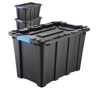 IDEA HOME Set di 3 Contenitori 55 L con Coperchio TechBox HD - Casse Robuste Impilabili in Plastica HD - Box Organizer per Garage, Officina, Attrezzi e Accessori