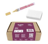 IDEA HOME SILENTE Kit Restauro Scritte Lapidi - Pennarello a Olio Oro + Pietra Pomice Abrasiva - Set Completo per Rinnovo Incisioni su Lapidi