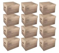 IDEA HOME STOREA Set 12 Scatole Portaoggetti con Coperchio e Manici, Scatole Archivio in Cartone Resistenti Impilabili con Pennarello, Organizer per Casa Ufficio Trasloco